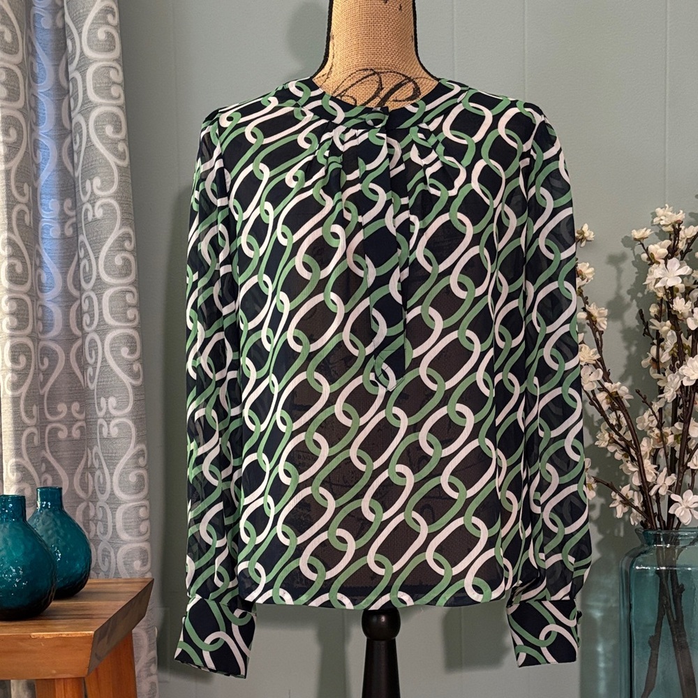 New York & Company Geometric Sheer Pullover Blouse